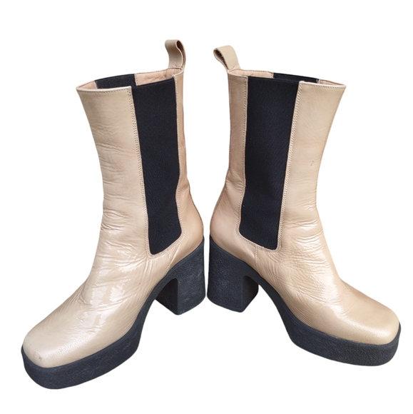 Intentionally Blank Size 38(7.5-8) Bossy Leather Chunky Platform Chelsea Boots - Picture 6 of 16